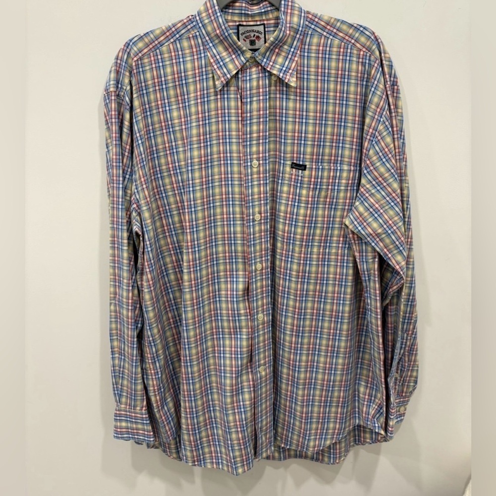 Vtg Façonnable Men Shirt L Relaxed Fit Multicolor Plaid Button-Up Front Pocket